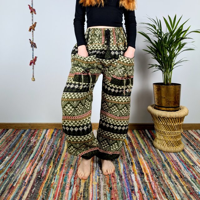 ciepłe spodnie nanda - zielone | bawełniana włóczka | indie