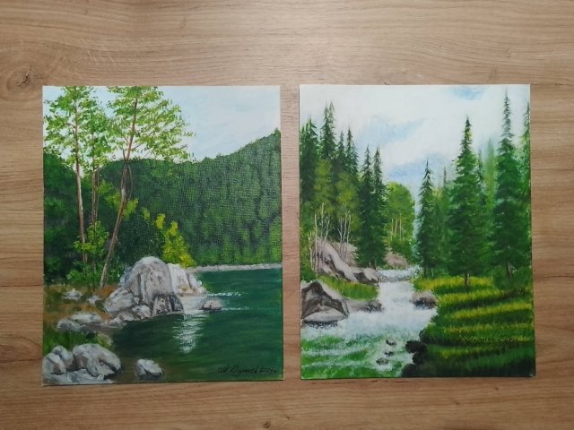 WYPRZEDAŻ KOLEKCJI - ZESTAW RĘCZNIE MALOWANYCH OBRAZÓW - CUDNA WIOSNA - 2x 30x24cm