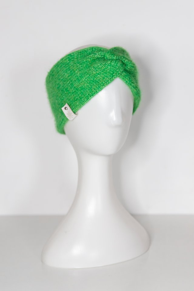 Ręcznie robiona zielona opaska Air Drops Baby Alpaca rękodzieło handmade