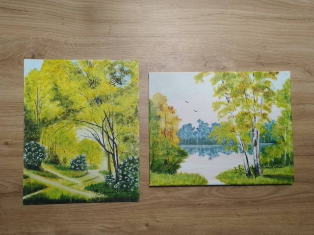 WYPRZEDAŻ KOLEKCJI - ZESTAW RĘCZNIE MALOWANYCH OBRAZÓW - W ŻÓŁTYCH ODCIENIACH - 1x 30x24cm + 1x 24x30cm