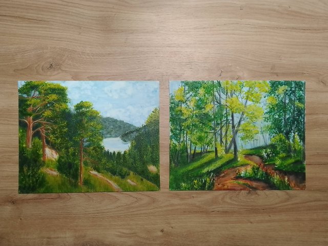 WYPRZEDAŻ KOLEKCJI - ZESTAW RĘCZNIE MALOWANYCH OBRAZÓW - ZIELONO MI - 2x 30x24cm