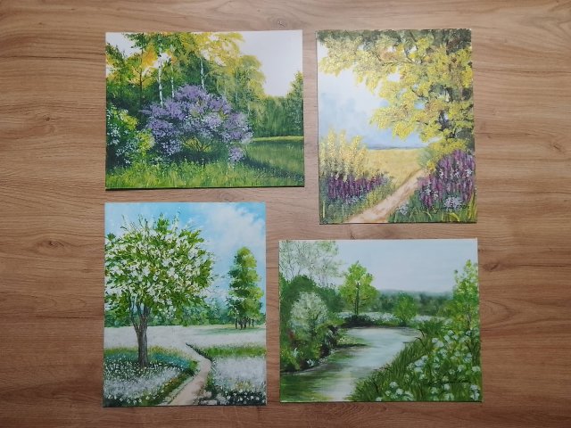 WYPRZEDAŻ KOLEKCJI - ZESTAW RĘCZNIE MALOWANYCH OBRAZÓW - KOLOROWO UKWIECONE - 3 + 1 gratis