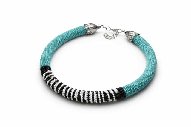 Naszyjnik Turkusowy Zwierzęce Wzory Zebra Ręcznie Robiony