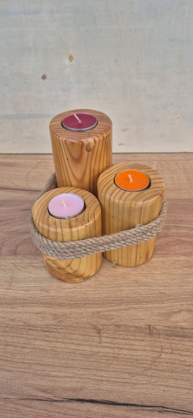 Świecznik drewniany potrójny