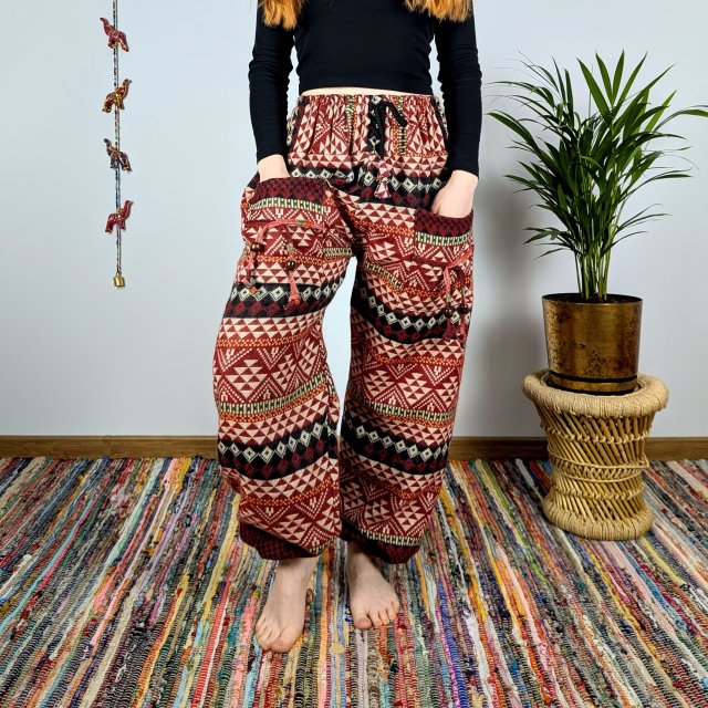 ciepłe spodnie nanda - czerwone | bawełniana włóczka | indie