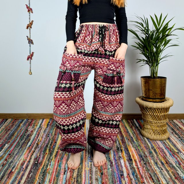 ciepłe spodnie nanda - różowe | bawełniana włóczka | indie