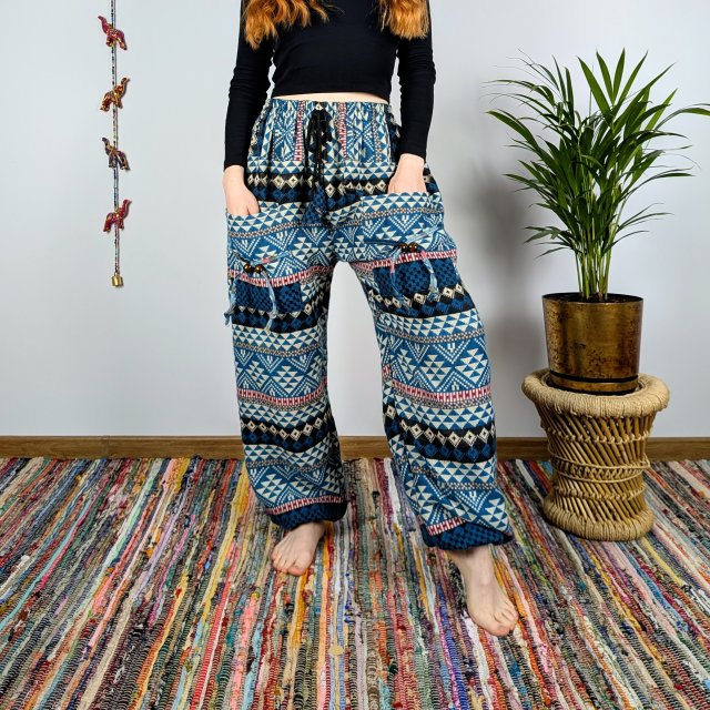 ciepłe spodnie nanda - niebieskie | bawełniana włóczka | indie