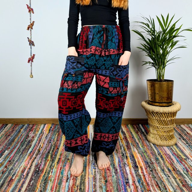 ciepłe spodnie nanda - multicolor i | bawełniana włóczka | indie
