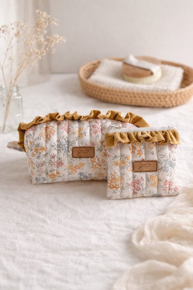 Lniana kosmetyczka box - niebieska