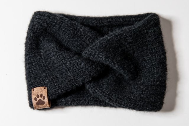 Ręcznie robiona dziecięca czarna opaska Air Drops Baby Alpaca rękodzieło handmade 3-5 lat