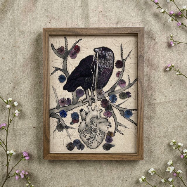 Obraz haftowany serce anatomiczne ptaszysko 3D.