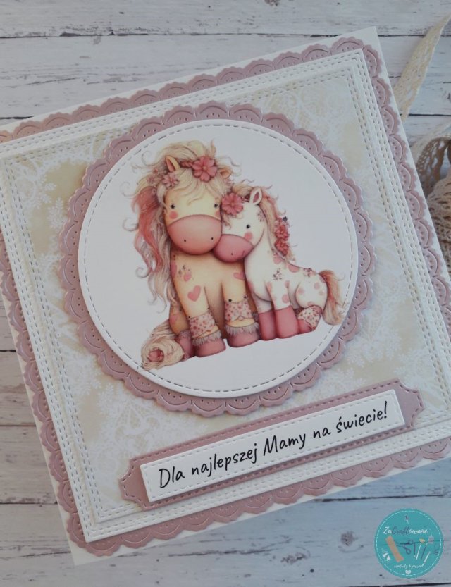 Kartka na Dzień Mamy z uroczymi konikami