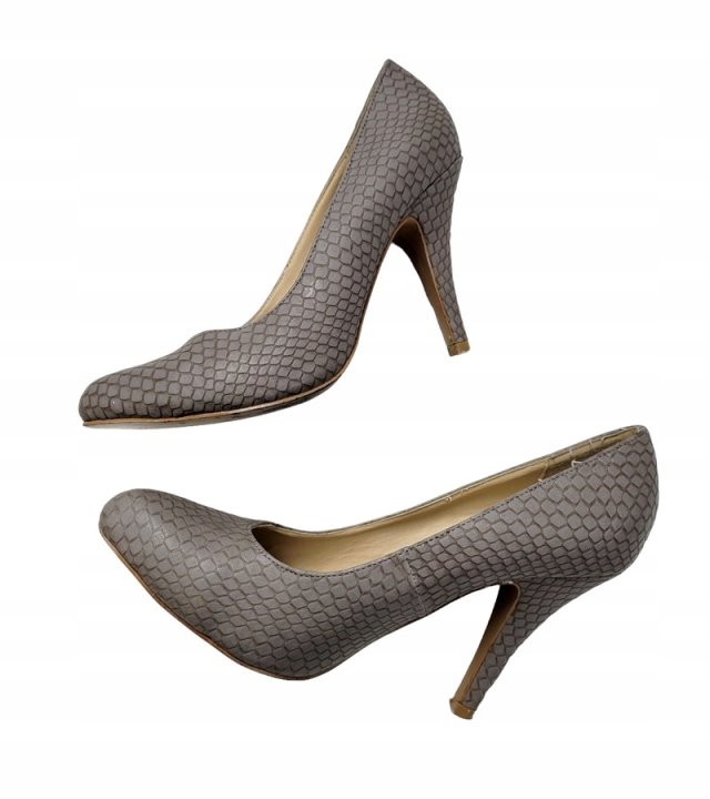 B&Co czółenka szpilki wzór szary zwierzęcy 39