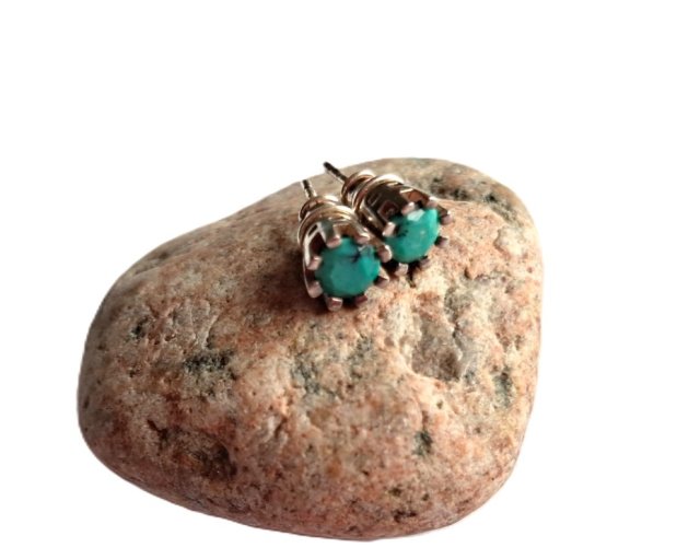 SREBRO I TURKUS - KOLCZYKI SZTYFTY - CZĘŚĆ KOMPLETU