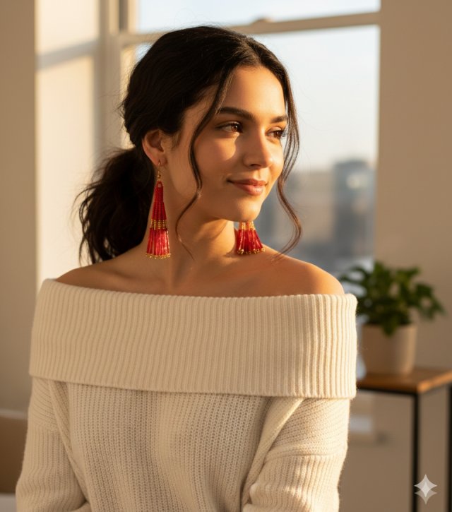 Kolczyki BOHO Ręcznie Robione Kolczyki Boho - Czerwone Kaskady z Koralików (7 cm)