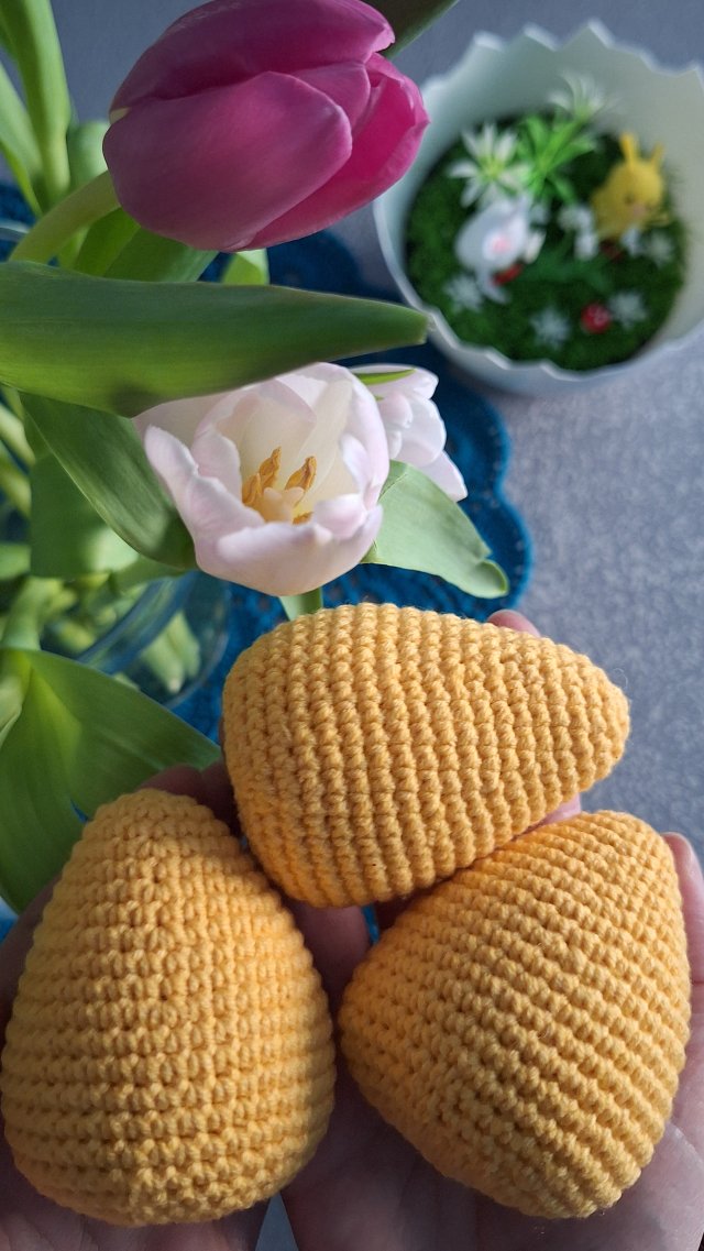 Szydełkowe PISANKI - urocza dekoracja wielkanocna 3 szt. - ŻÓŁTE