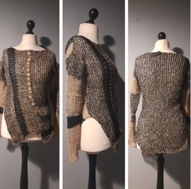 Artystyczny sweter handmade z lnem