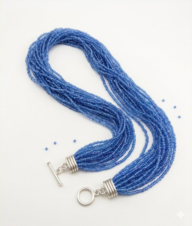 Naszyjnik "Błękitna Kaskada" - Wielorzędowy