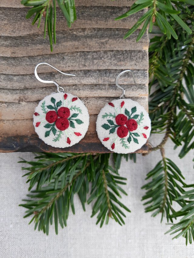 Haftowane kolczyki - bordowe