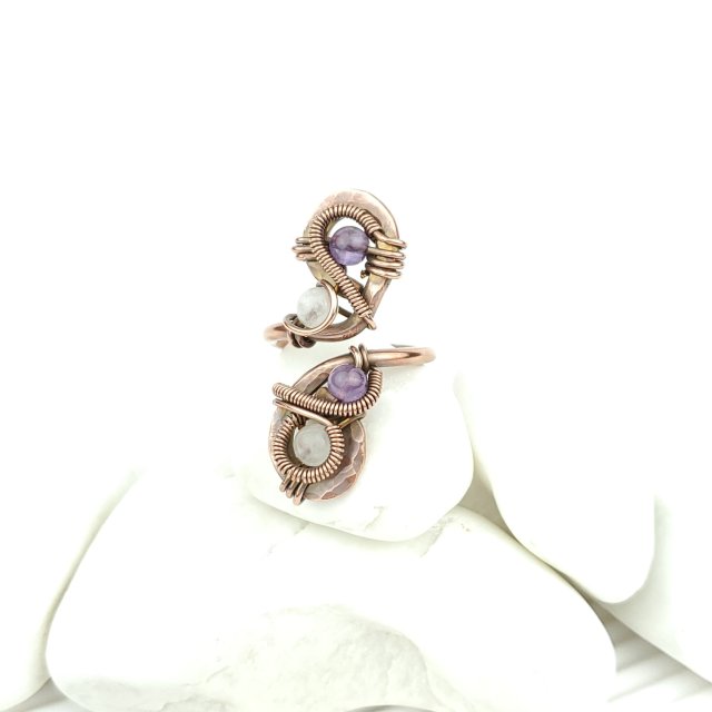 Ametyst różowy kwarc pierścionek z miedzi