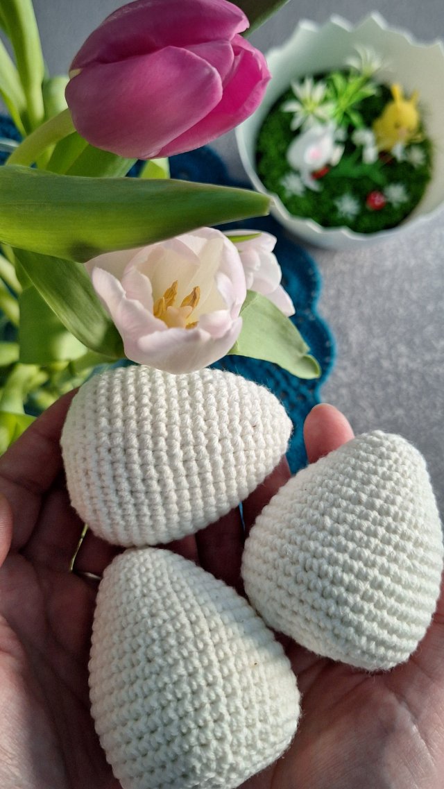 Szydełkowe BIAŁE pisanki - zestaw 3 ozdobnych jajek handmade