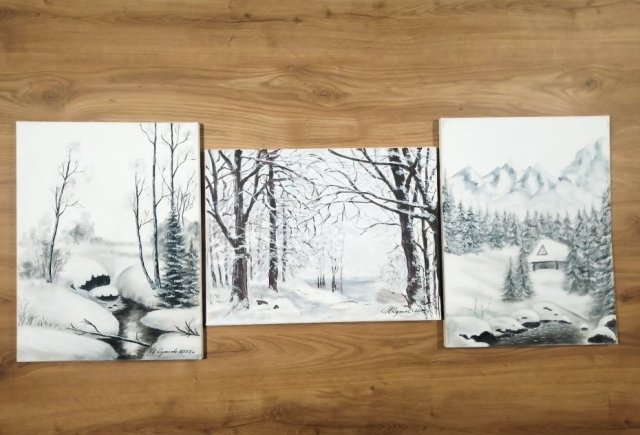 POSEZONOWA WYPRZEDAŻ ZESTAWU OBRAZÓW W STYLU SKANDYNAWSKIM - TRYPTYK "ZIMOWY SPOKÓJ" 3x 40x30cm