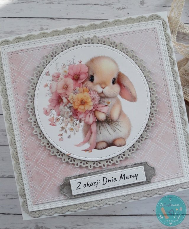 Kartka na Dzień Mamy (lub na inną okazję) z uroczym króliczkiem