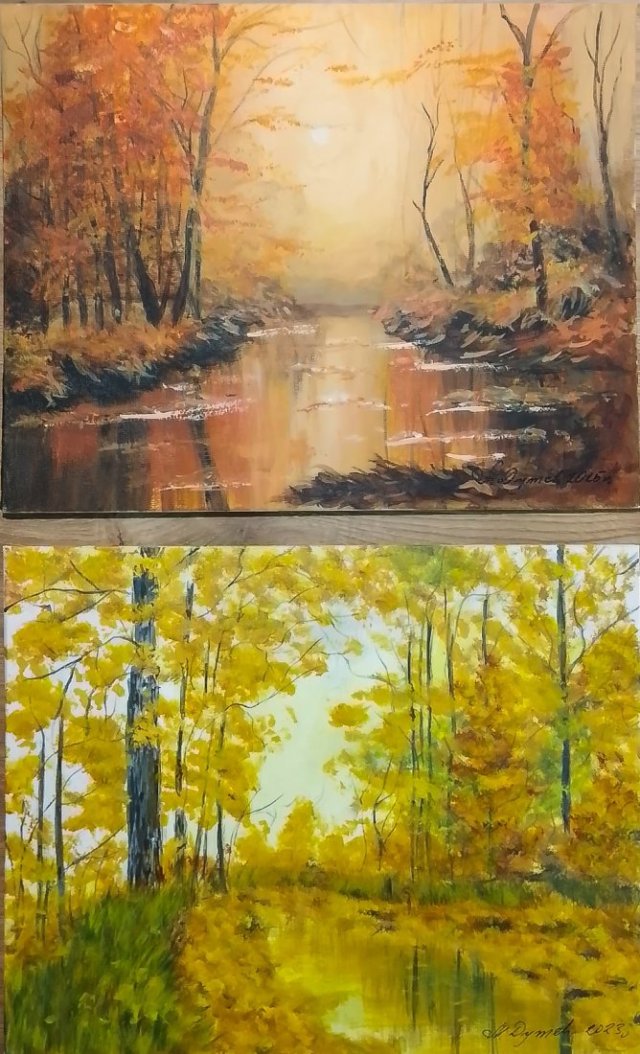 WYPRZEDAŻ ZESTAWU OBRAZÓW - DYPTYK "JESIENNE CIEPŁO I NOSTALGIA" - 2x 24x30cm