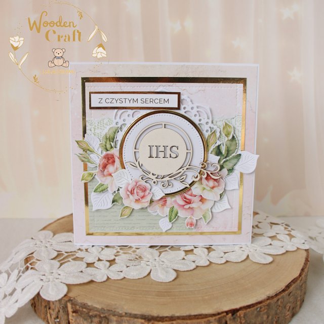 Kartka komunijna do koperty, Pamiątka Komunii, prezent "RoseWine7" GOTOWA