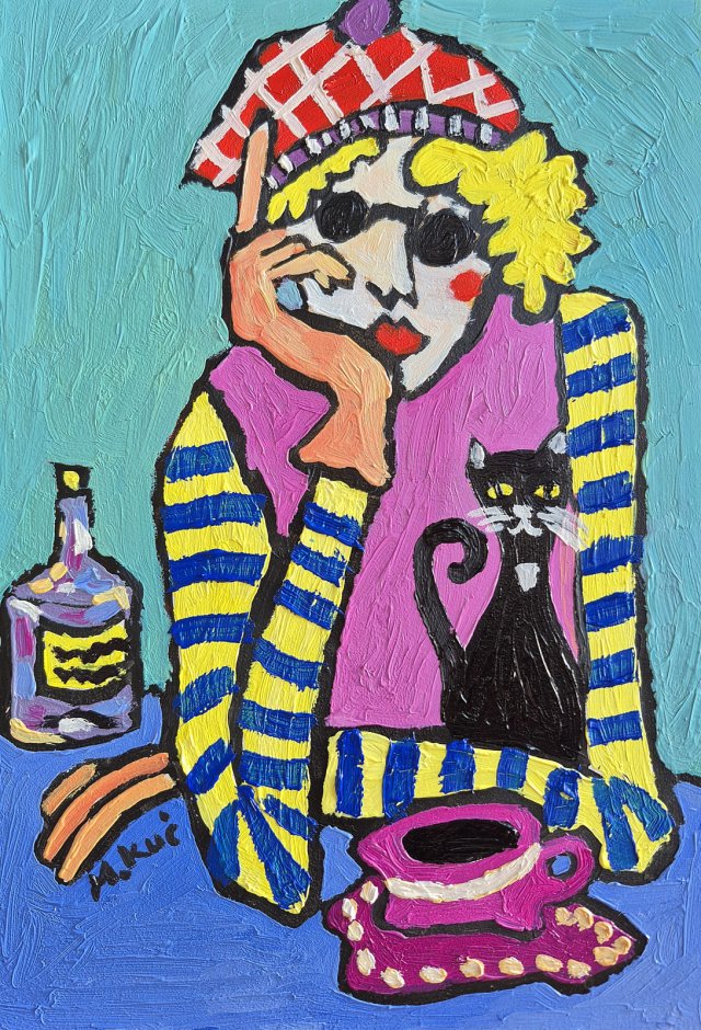 obraz do salonu olejny portret wczasy na stole