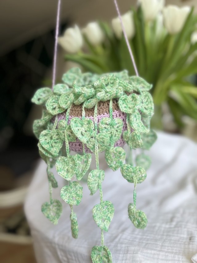 Szydełkowy kwiat wiszący – Zielony akcent w stylu BOHO rozmiar L