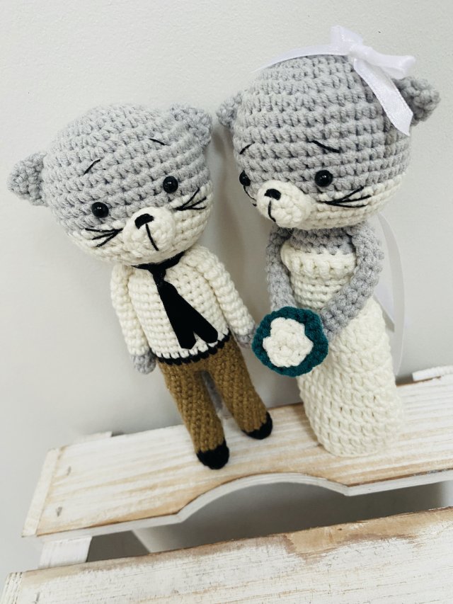 Młoda para kotki ręcznie robione prezent ślubny