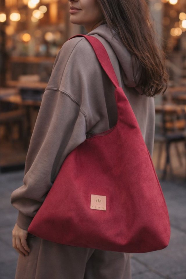 Torba Hobo z zamszu tapicerskiego Czerwona