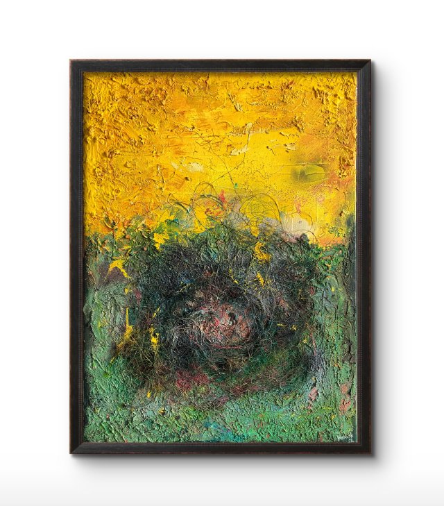 Struktury - Gniazdo (Structures – Nest 50x70) - oryginalny obraz strukturalny na płótnie, abstrakcja, textured painting, abstract canvas wall