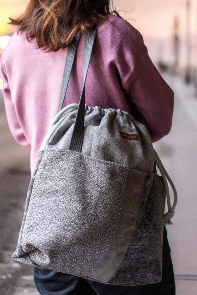 Duża szara patchworkowa torba z kominem