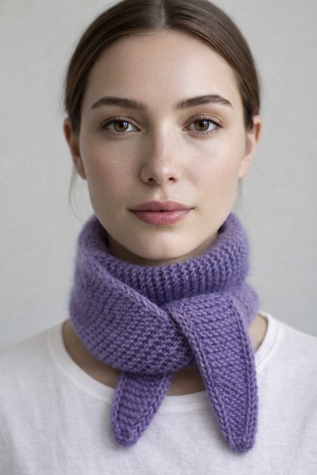 Minimalistyczny krótki szalik wiązany ręcznie robiony merino i kid silk