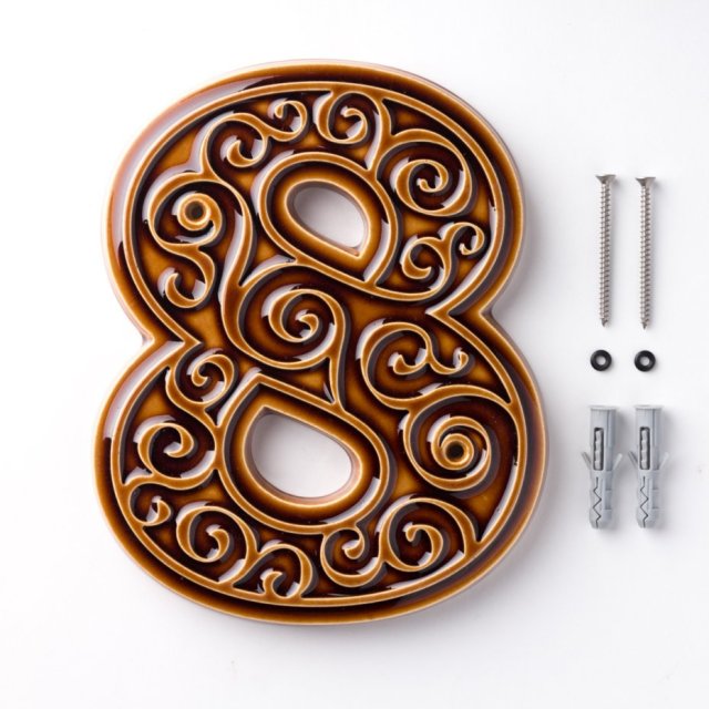Numer domu, cyfra 8 miodowo-brązowa, do przykręcenia