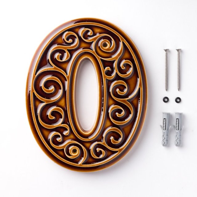 Numer domu, cyfra 0 miodowo-brązowa, do przykręcenia