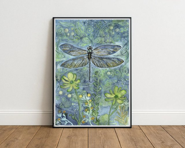 Oryginalna akwarela A4. Ważka