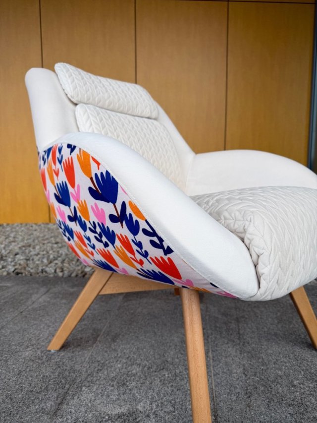 Fotel Skandynawski scandi flower pikowany kremowy