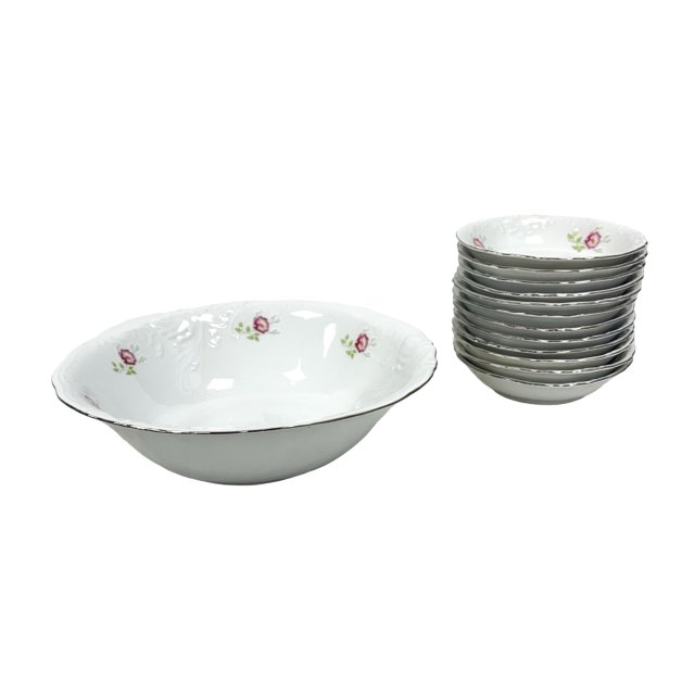 Zestaw porcelany Fabryka Porcelany Wałbrzych 13 elementów, dekor kwiatowy, PRL