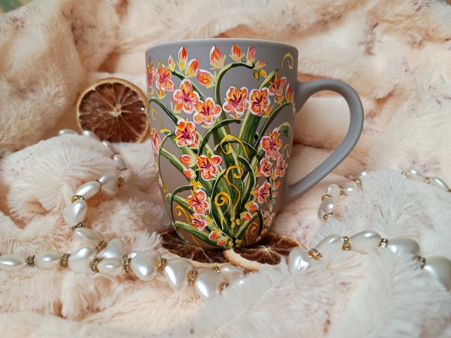 kwietny ogródek ręcznie malowany kubek 300 ml.