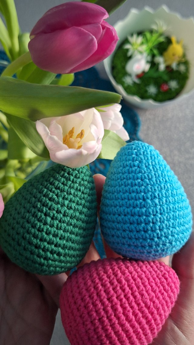 PISANKI szydełkowe - zestaw 3 ozdobnych jajek handmade - MIX kolorów