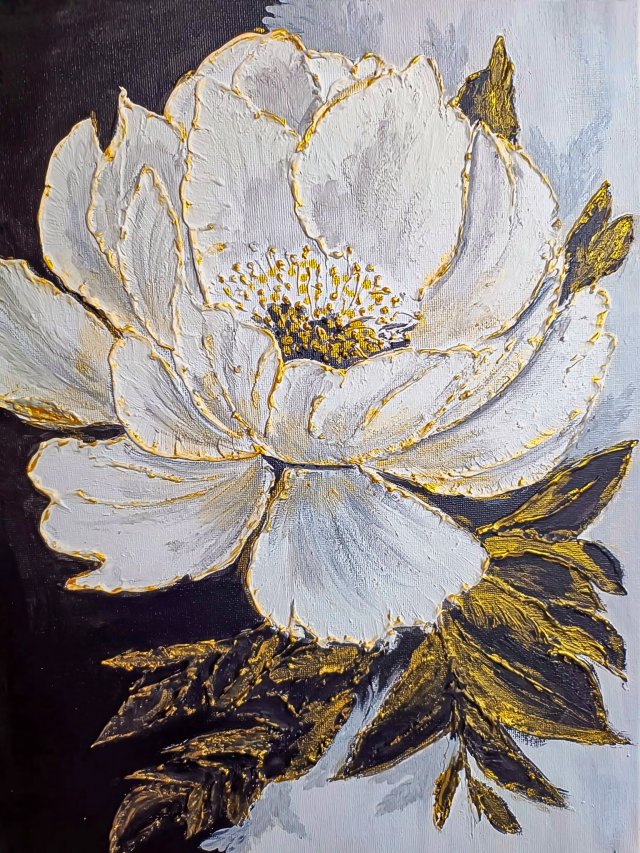 EKSKLUZYWNA DEKORACJA GLAMOUR - OBRAZ STRUKTURALNY Z TEKSTURĄ 3D "ZŁOCISTY ROZKWIT"