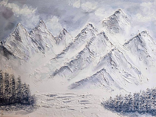 SKANDYNAWSKA DEKORACJA - OBRAZ STRUKTURALNY Z TEKSTURĄ 3D "MROŹNY SZCZYT"