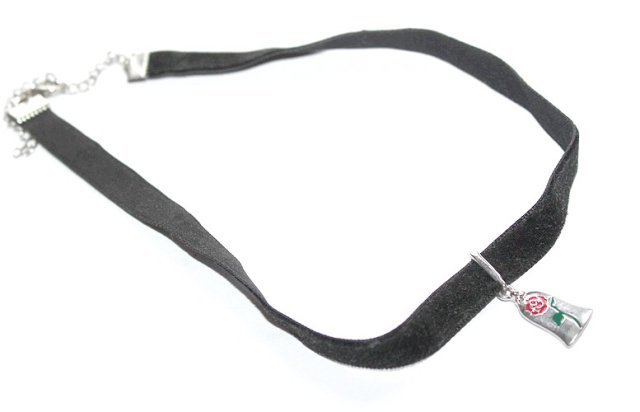 DZWONECZEK  z różą  choker  zamszowa wstążka obroża DISNEY