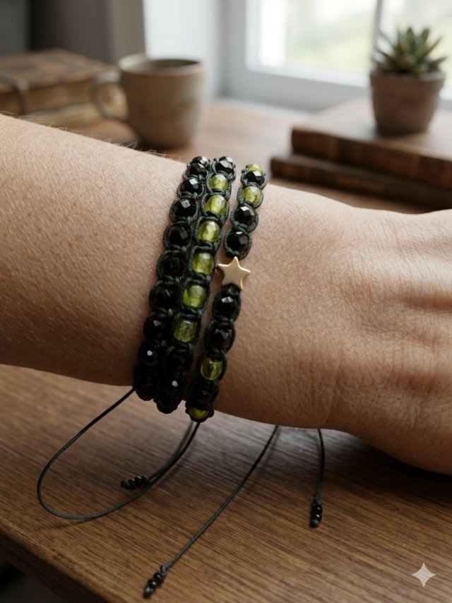 Bransoletki Zestaw Makrama z Koralikami i Złotą Gwiazdką - Rękodzieło