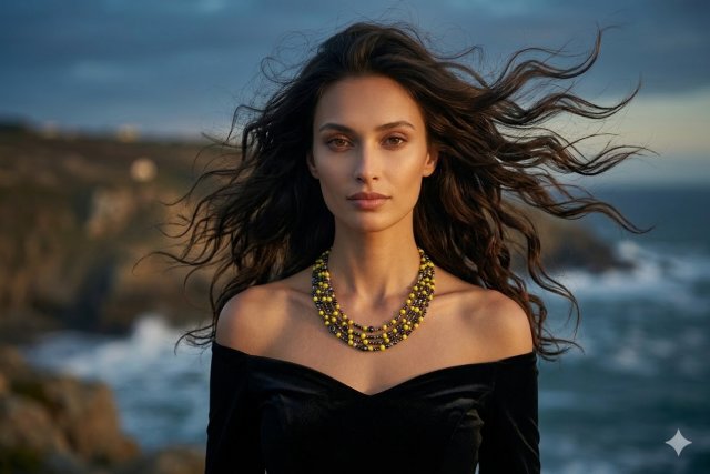 Nowoczesny Naszyjnik Multi-Strand - Hematyt i Cytrynowy Akryl