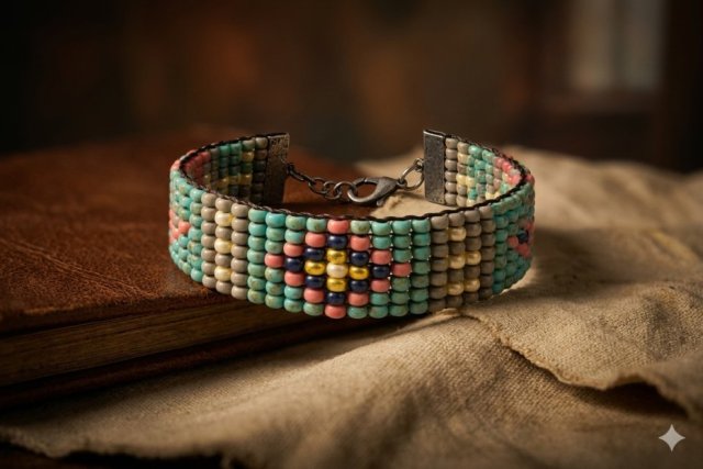 Bransoletka koralikowa w stylu Boho - Kolory Ziemi i Nieba