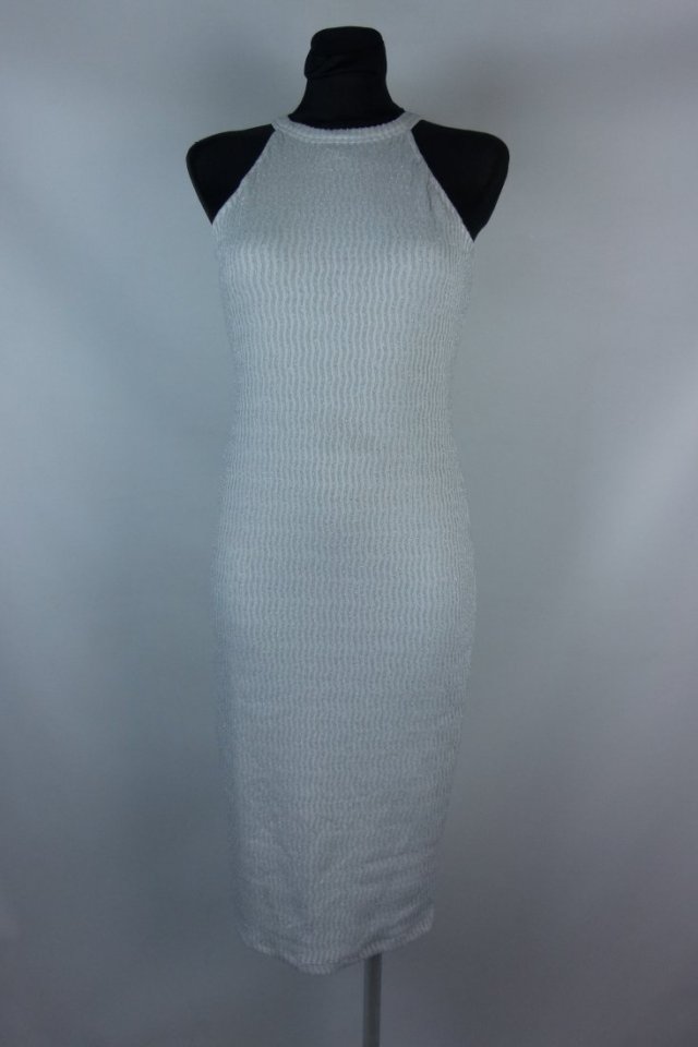 River Island ołówkowa biała sukienka ze srebrną nicią 10 / 36 z metką